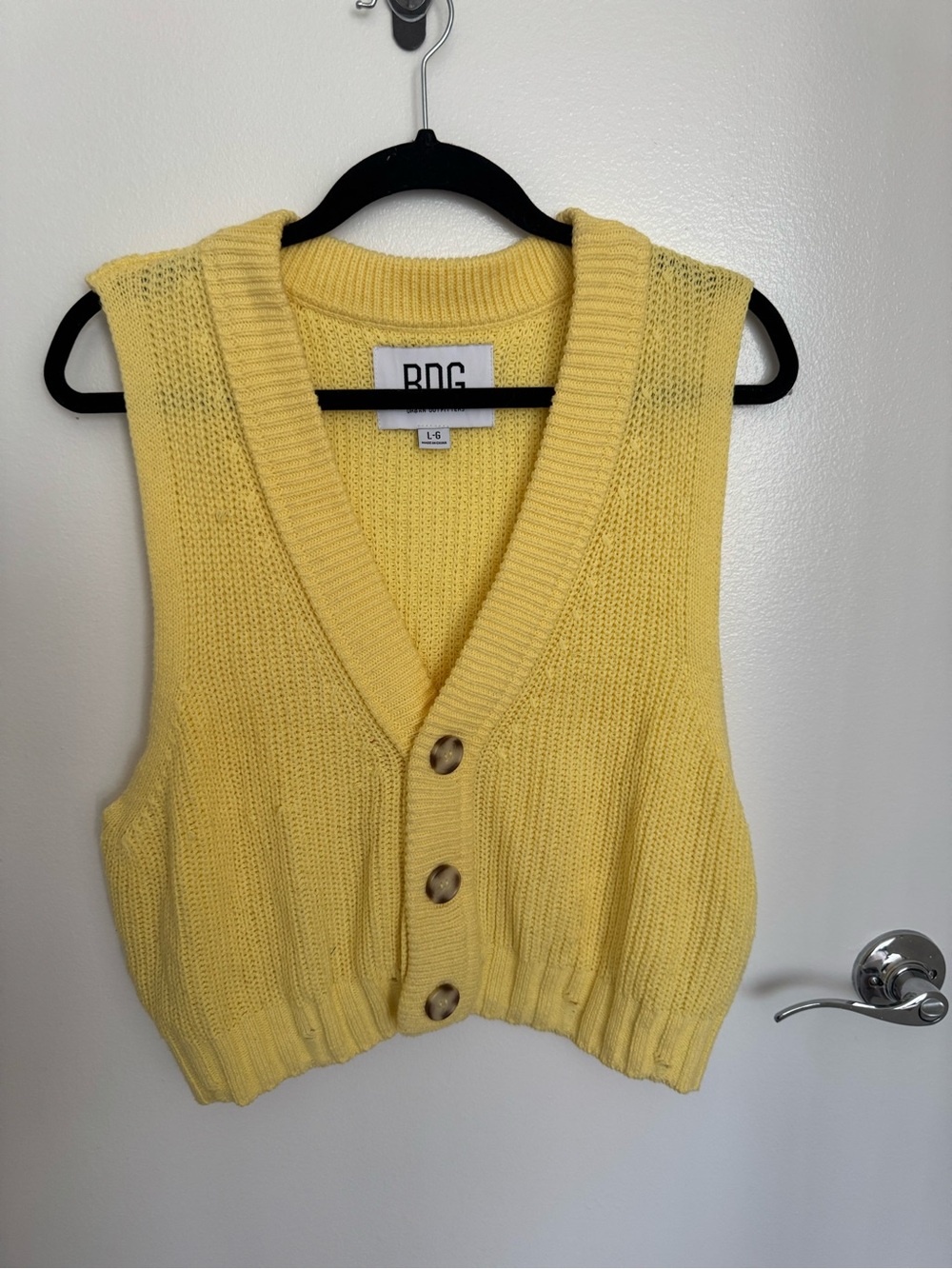 BDG Pale Yellow Knit Buttoned Vest